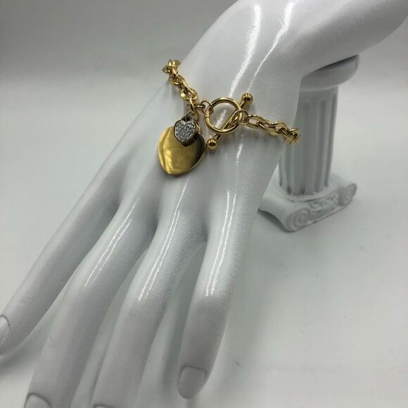 18K Gold Plated Heart Charms with Cubic Zirconiz Women's Bracelet Waterproof - Picture 6 of 12